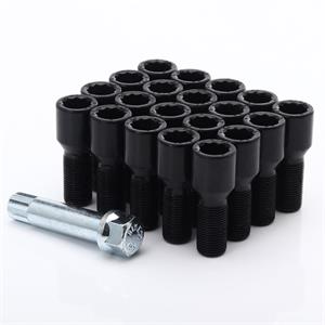 JR Bolts Black B14125H28BK-1 M14x1.25x28 Tuner Hex 20mm Conical 60° 20 pcs + Key