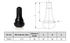 Ventiļi / valves black 22mm, TR412 100pcs./pack