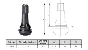 Ventiļi / valves black 30mm (long), TR413 100pcs./pack