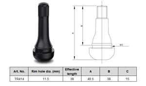 Ventiļi / valves black 38mm (long), TR414 100pcs./pack